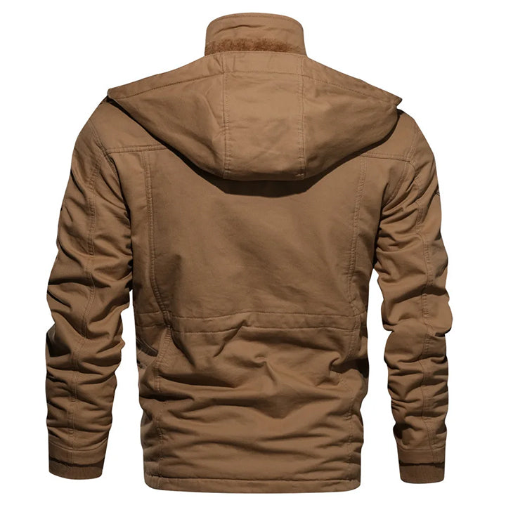 Hooded Field Jacket for Men | Cotton-Poly Insulated Outerwear | Water-Resistant Utility Coat | Removable Hood | Tactical Winter Jacket