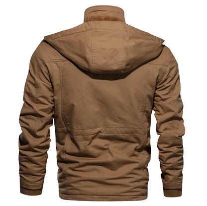 Hooded Field Jacket for Men | Cotton-Poly Insulated Outerwear | Water-Resistant Utility Coat | Removable Hood | Tactical Winter Jacket