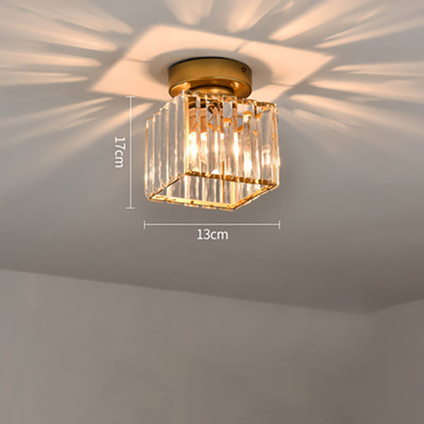 Decorative Flush Mount Light Fixture with Glass Cube and Metal Accents E27 Socket for Entryway Bedroom Small Room Ambient Overhead Lighting