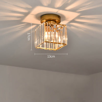 Decorative Flush Mount Light Fixture with Glass Cube and Metal Accents E27 Socket for Entryway Bedroom Small Room Ambient Overhead Lighting