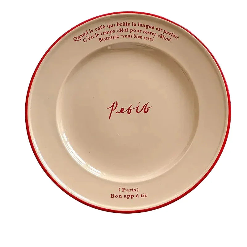 Ceramic Dessert Plate 8 Inch Round Pastel Serving Dish with Script Detail for Kitchen Table Breakfast Pastry Appetizer Snack