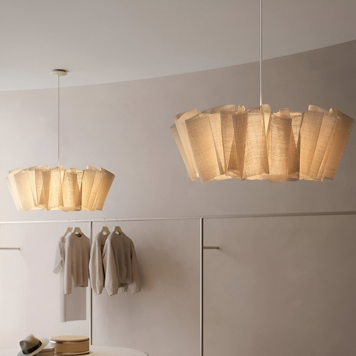 Lámpara de techo colgante con pantalla de tela plisada de 16 pulgadas, color crema cálido, para comedor, isla de cocina, estilo minimalista moderno escandinavo japonés, iluminación ambiental