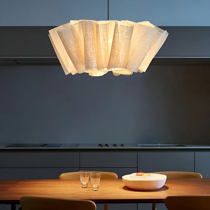 Lámpara de techo colgante con pantalla de tela plisada de 16 pulgadas, color crema cálido, para comedor, isla de cocina, estilo minimalista moderno escandinavo japonés, iluminación ambiental