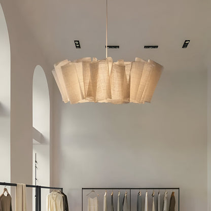 Lámpara de techo colgante con pantalla de tela plisada de 16 pulgadas, color crema cálido, para comedor, isla de cocina, estilo minimalista moderno escandinavo japonés, iluminación ambiental