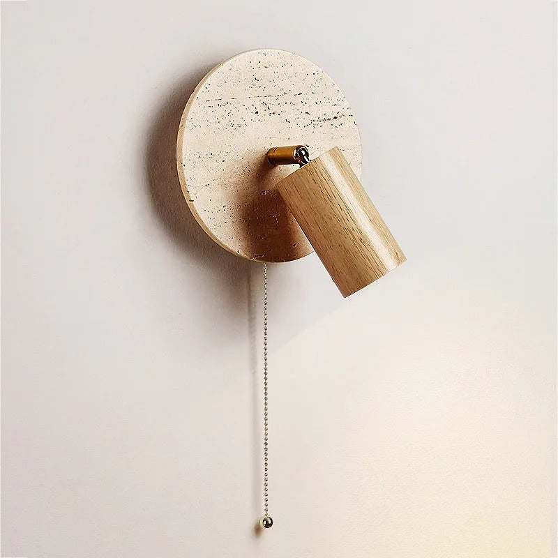 Rotatable Travertine Stone Sconce 7 Inch Adjustable Bedside Reading Light Warm LED Wall Mount Task Lighting Fixture for Bedroom Living Room