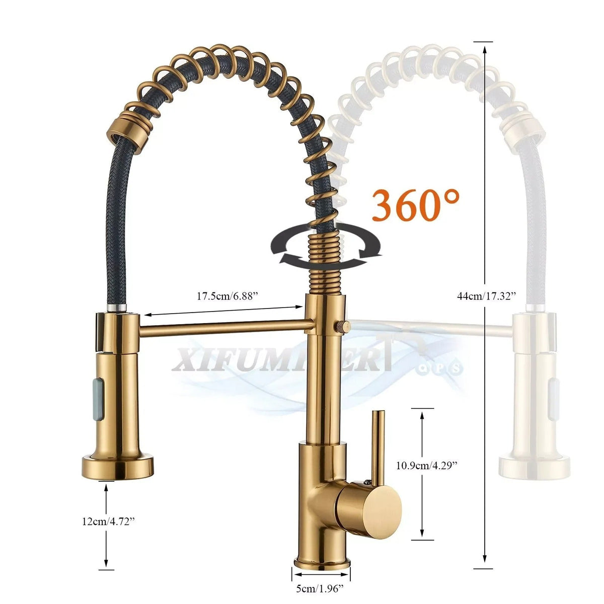 Brass Single-Hole Faucet with Rotating Spout & Detachable Spray Nozzle for Contemporary Kitchens & Dual-Basin Prep Areas