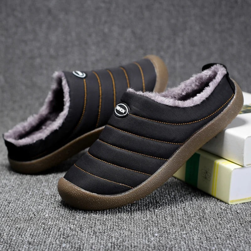 Men's Fleece-Lined Slippers with Non-Slip Sole for Indoor & Outdoor Winter Comfort