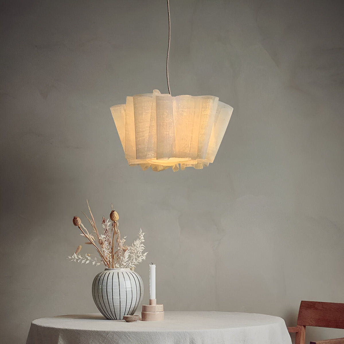 Lámpara de techo colgante con pantalla de tela plisada de 16 pulgadas, color crema cálido, para comedor, isla de cocina, estilo minimalista moderno escandinavo japonés, iluminación ambiental