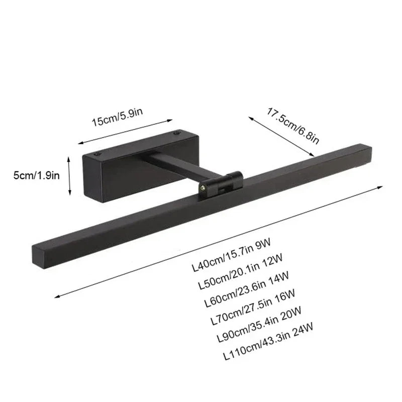 LED Vanity Light for Bathroom Mirror 43 in Waterproof Wall-Mount Fixture Black Aluminum for Modern Wash Station Makeup Area Over-Mirror Ligh