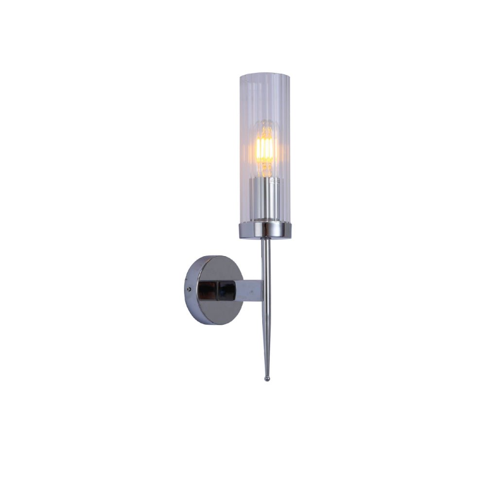 Textured Glass Wall Sconce with Steel Frame - Dimmable E27 Socket - 16 inch Height - Modern Art Deco Fixture for Hallways Bedrooms Living Sp