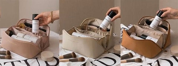 Mira Travel Makeup Bag - PU Leather, Double Layer Organizer