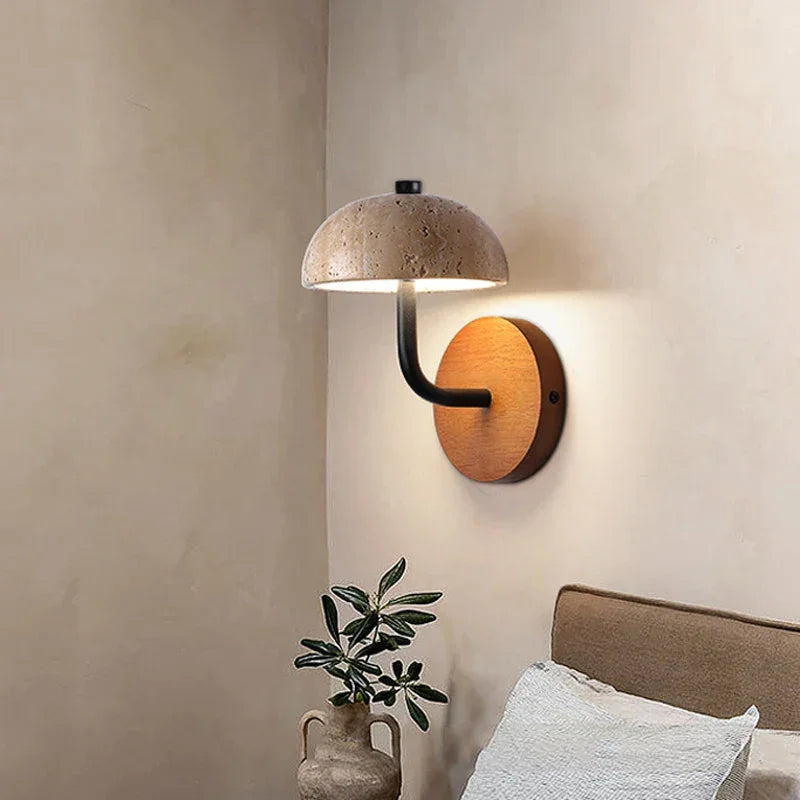 Marble Sconce Light Fixture for Bedroom & Living Room 8.7 Inch Downlight Wall Mount Stone Wood Accent Lamp Warm Glow Modern Farmhouse Hallwa