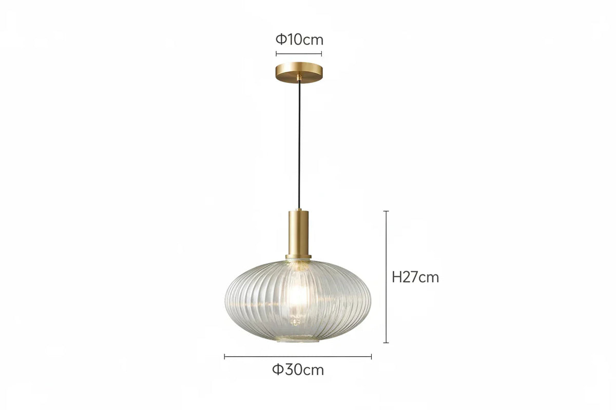 Hanging Ceiling Fixture with Fluted Glass Shade 12-Inch Gold Hardware for Counter Island Table Task Lighting Modern Single-Drop Cord Mount E