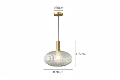 Hanging Ceiling Fixture with Fluted Glass Shade 12-Inch Gold Hardware for Counter Island Table Task Lighting Modern Single-Drop Cord Mount E