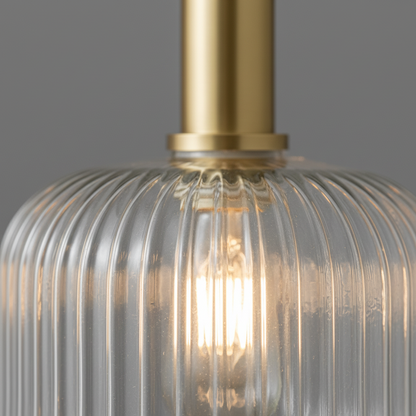 Hanging Ceiling Fixture with Fluted Glass Shade 12-Inch Gold Hardware for Counter Island Table Task Lighting Modern Single-Drop Cord Mount E