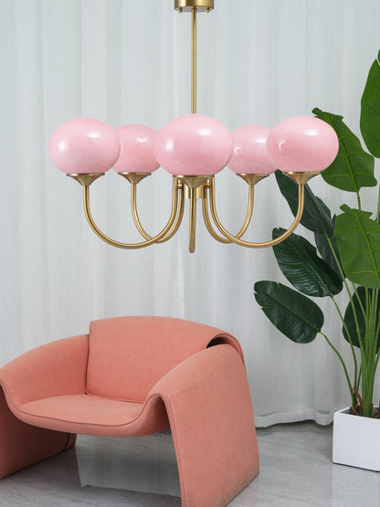 Handblown Glass Globe Chandelier with Gold or Chrome Finish – 3 or 5 Light Dining Room Pendant for Kitchen Island, Bedroom, Living Room