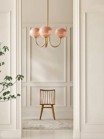 Handblown Glass Globe Chandelier with Gold or Chrome Finish – 3 or 5 Light Dining Room Pendant for Kitchen Island, Bedroom, Living Room