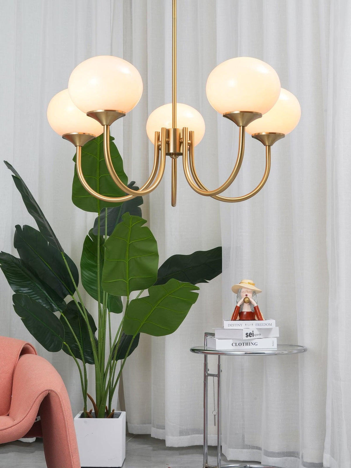 Handblown Glass Globe Chandelier with Gold or Chrome Finish – 3 or 5 Light Dining Room Pendant for Kitchen Island, Bedroom, Living Room