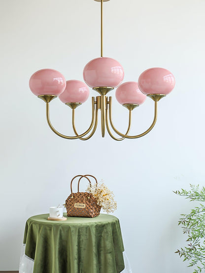 Handblown Glass Globe Chandelier with Gold or Chrome Finish – 3 or 5 Light Dining Room Pendant for Kitchen Island, Bedroom, Living Room