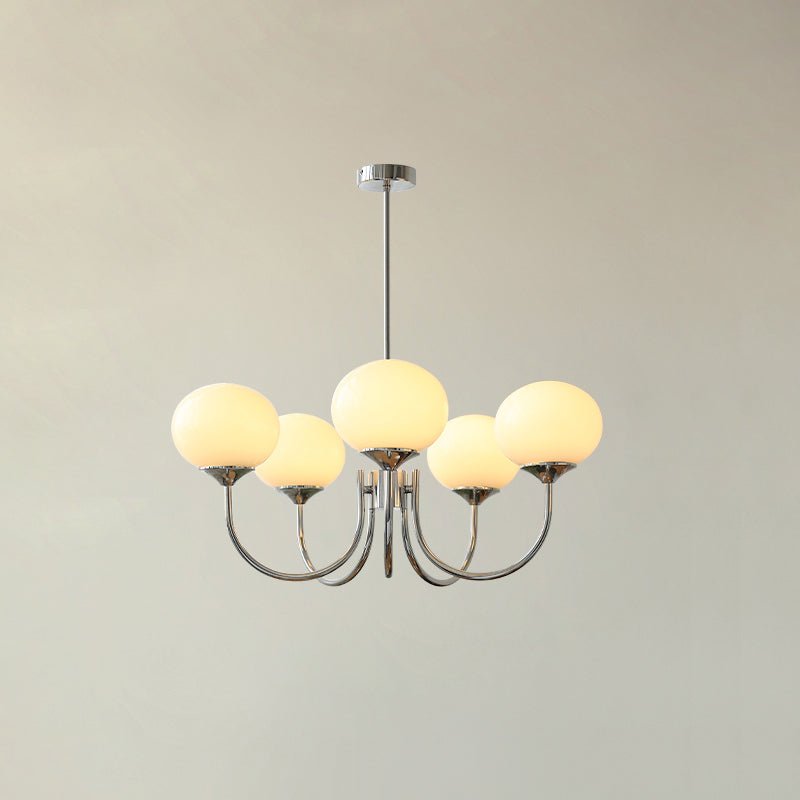Handblown Glass Globe Chandelier with Gold or Chrome Finish – 3 or 5 Light Dining Room Pendant for Kitchen Island, Bedroom, Living Room