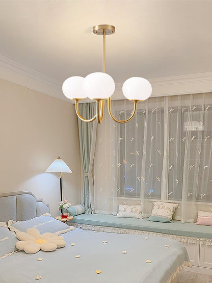 Handblown Glass Globe Chandelier with Gold or Chrome Finish – 3 or 5 Light Dining Room Pendant for Kitchen Island, Bedroom, Living Room