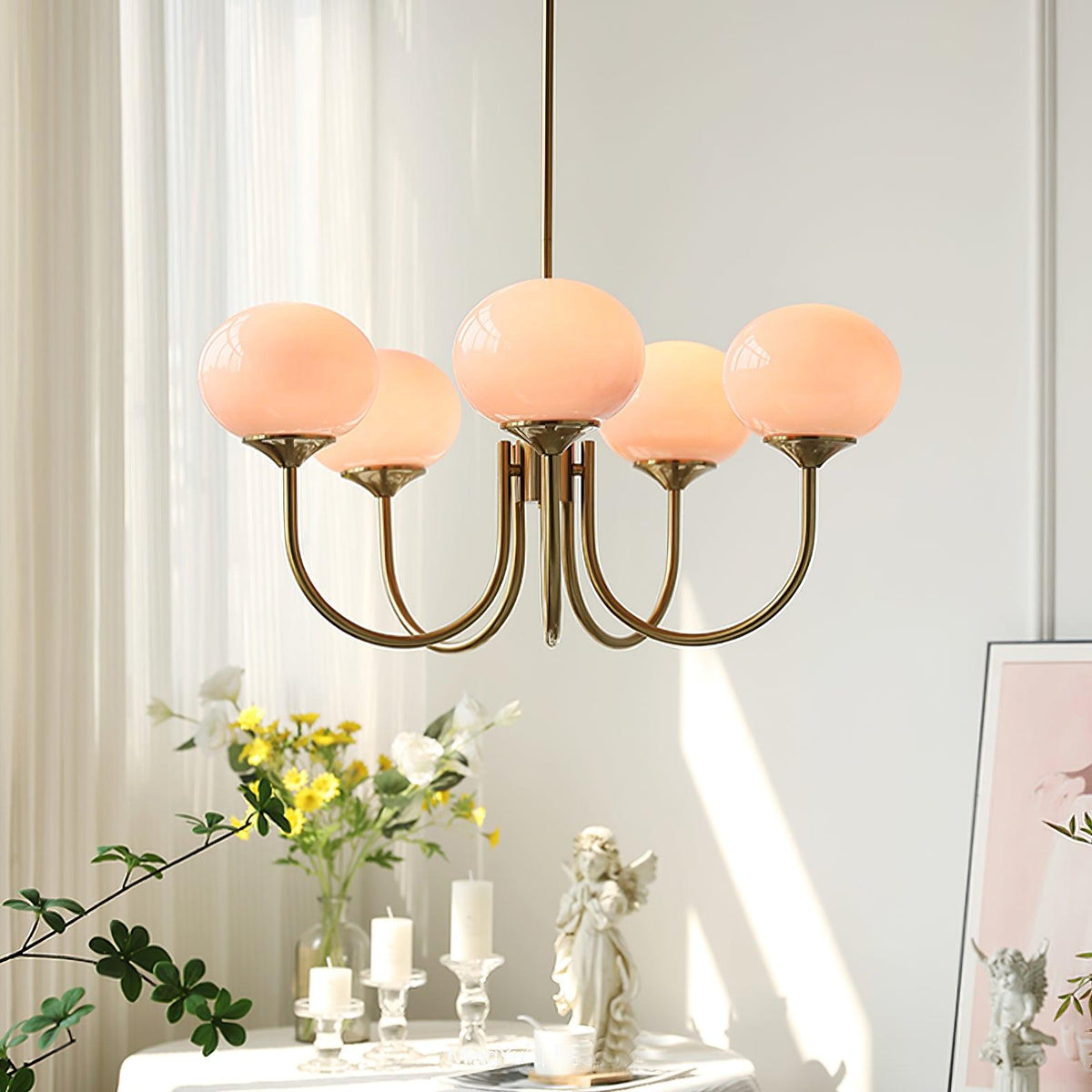 Handblown Glass Globe Chandelier with Gold or Chrome Finish – 3 or 5 Light Dining Room Pendant for Kitchen Island, Bedroom, Living Room