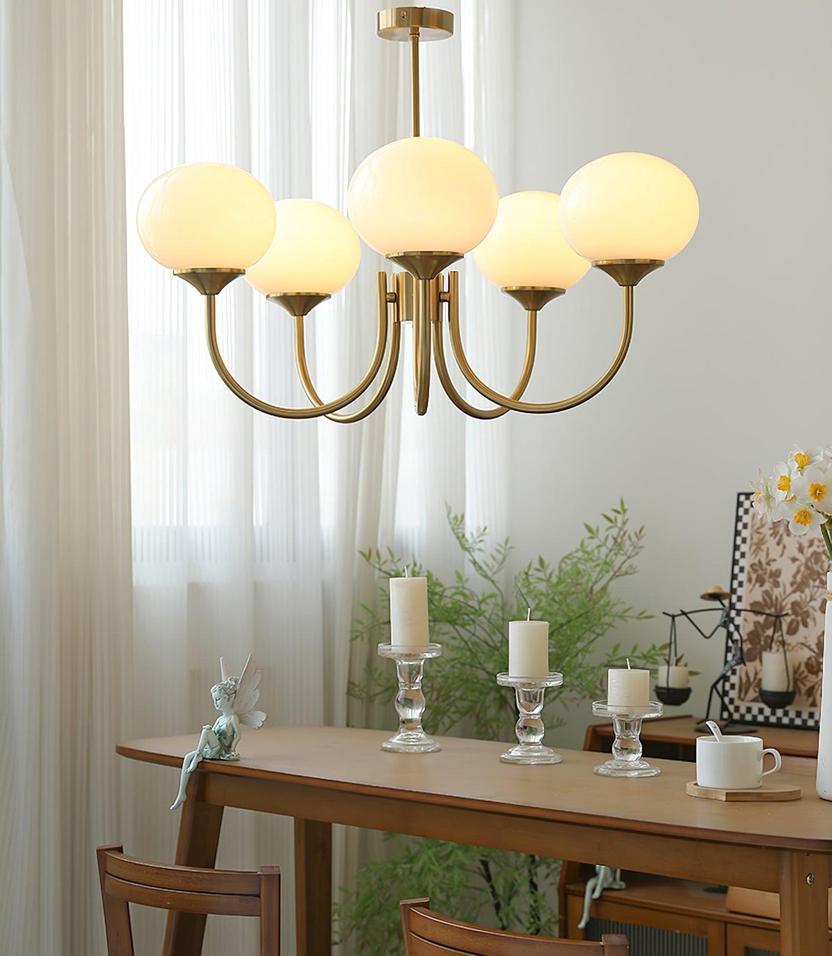 Handblown Glass Globe Chandelier with Gold or Chrome Finish – 3 or 5 Light Dining Room Pendant for Kitchen Island, Bedroom, Living Room