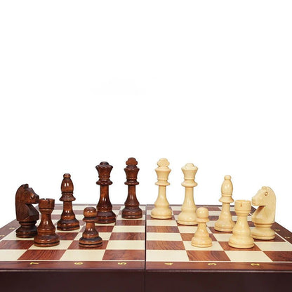 Handcrafted Wooden Chess Set with Folding Board and Solid Wood Pieces for Home, Travel & Tournament Play