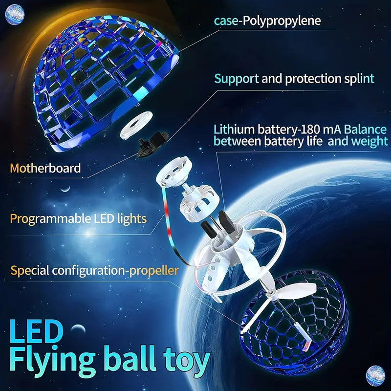 LED Hover Ball Flying Orb Toy with Light-Up Effects for Kids & Adults Indoor Outdoor Play Rechargeable