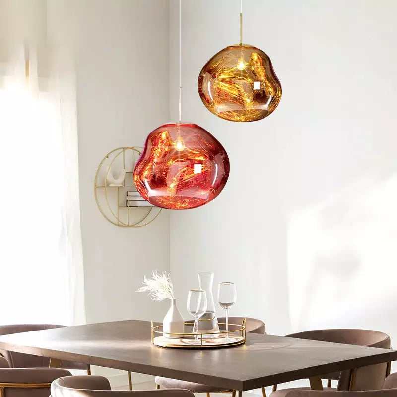 Sculpted Glass Pendant Light with Adjustable Cord for Dining Room & Living Room | Modern Ceiling Lighting Fixture