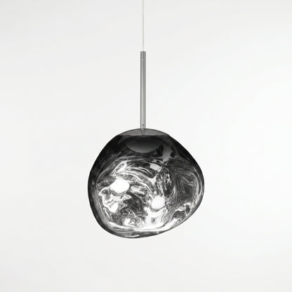 Reflective Globe Pendant Light with Molten Core Glow – Modern Acrylic LED Ceiling Lamp for Dining Room, Kitchen Island, Entryway – Warm