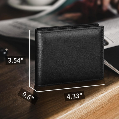 Men's Bifold Leather Wallet with RFID Protection – Slim Card Holder with ID Window for Everyday Carry & Travel Security