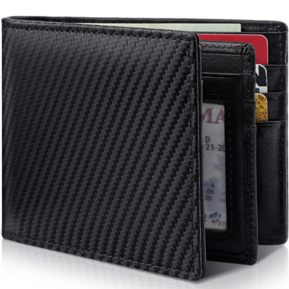 Men's Bifold Leather Wallet with RFID Protection – Slim Card Holder with ID Window for Everyday Carry & Travel Security