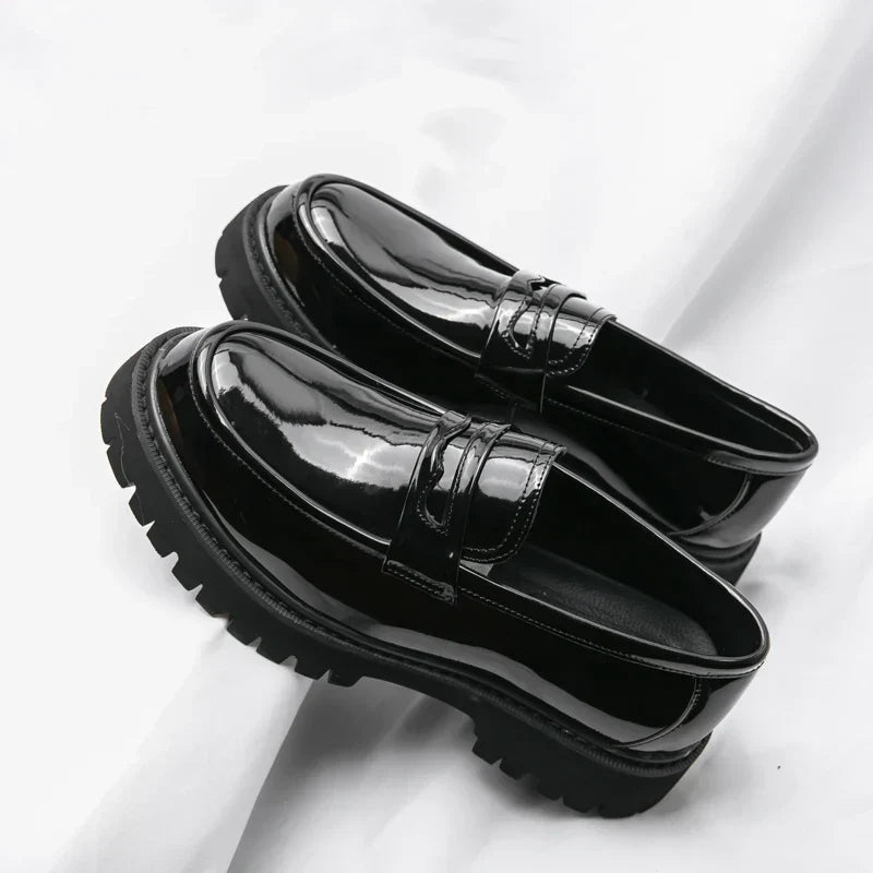 Platform Loafer Shoes for Men Thick Sole Laceless Business Casual Footwear Office Daily Wear