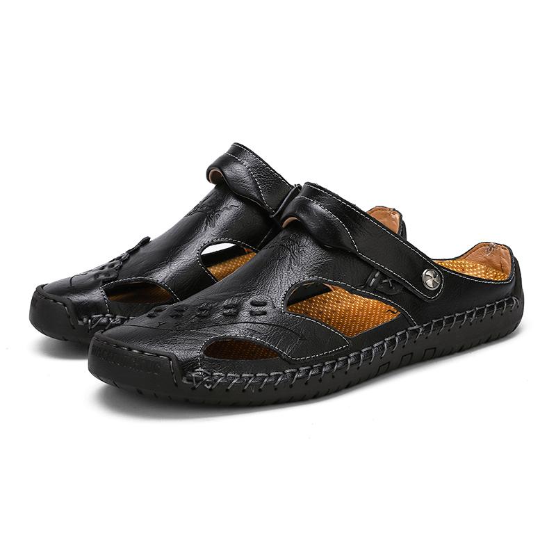 Men's Open-Toe Leather Sandals – Handcrafted, Rubber Sole, Round Toe for Summer Travel & Casual Wear – Sizes US 6.5-13