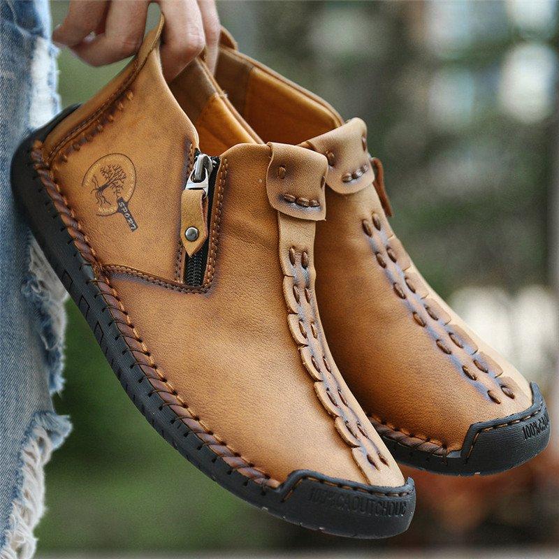 Leather Ankle Boots for Men with Side Zip & Non-Slip Sole – Handcrafted Casual Footwear for Everyday Wear & Weekend Outings