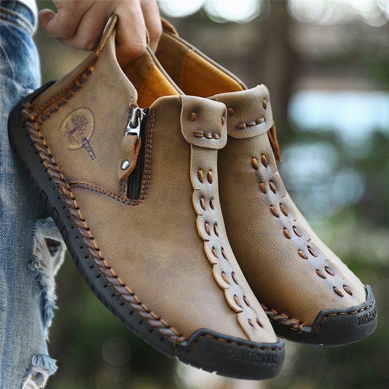 Leather Ankle Boots for Men with Side Zip & Non-Slip Sole – Handcrafted Casual Footwear for Everyday Wear & Weekend Outings