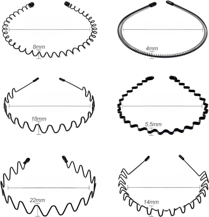 Metal Hair Bands for Men – Wave, Spiral, Circle, Zigzag Designs – Non-Slip, One Size Fits All – Pack of 6