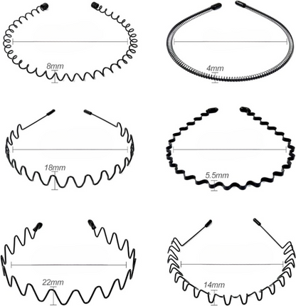 Metal Hair Bands for Men – Wave, Spiral, Circle, Zigzag Designs – Non-Slip, One Size Fits All – Pack of 6