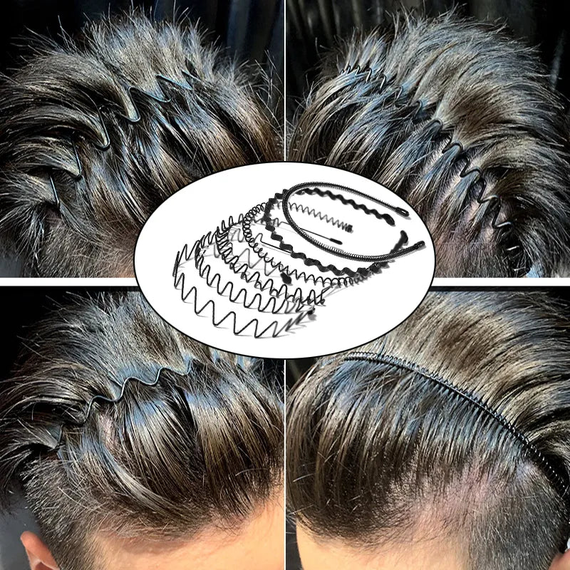 Metal Hair Bands for Men – Non-Slip Wavy Spiral Zigzag Circle Designs for Daily Grooming & Style – Rust-Resistant Durable Accessory