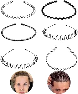 Metal Hair Bands for Men – Non-Slip Wavy Spiral Zigzag Circle Designs for Daily Grooming & Style – Rust-Resistant Durable Accessory