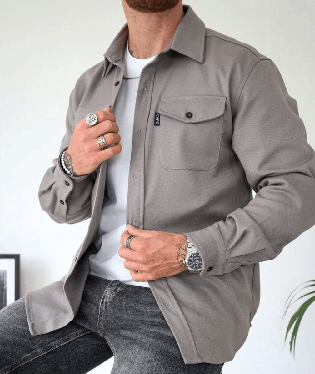 Lightweight Overshirt for Men – Tailored Button-Down Layer with Dual Pockets – Classic Collared Work Shirt – Versatile Outerwear for