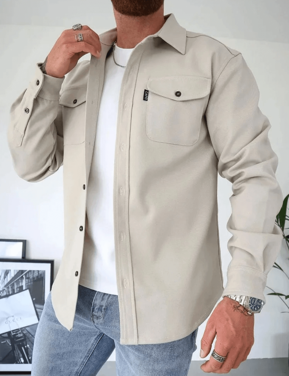 Lightweight Overshirt for Men – Tailored Button-Down Layer with Dual Pockets – Classic Collared Work Shirt – Versatile Outerwear for