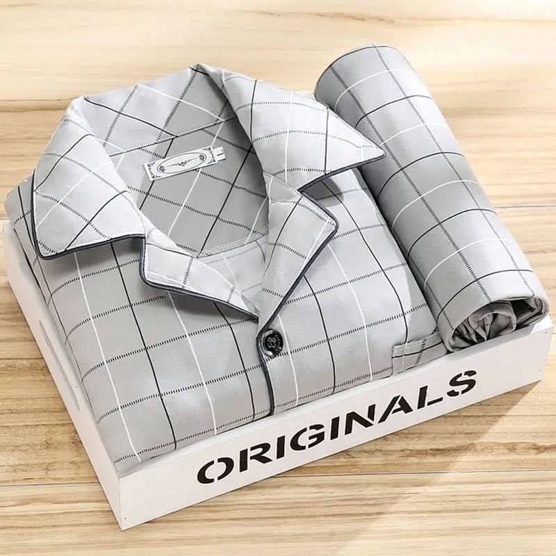 Men's Classic Lounge Shirt & Pant Set – Lightweight Cotton Sleepwear for All Seasons
