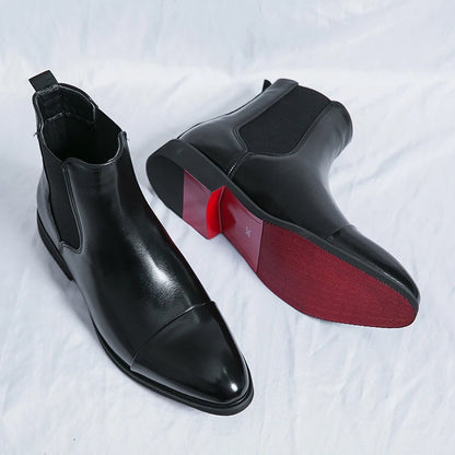 Ankle Boots for Men | Elastic-Side Pull-On Design with Toe Cap | Dress Casual Footwear for Work Office & Evening | Leather-Look Finish