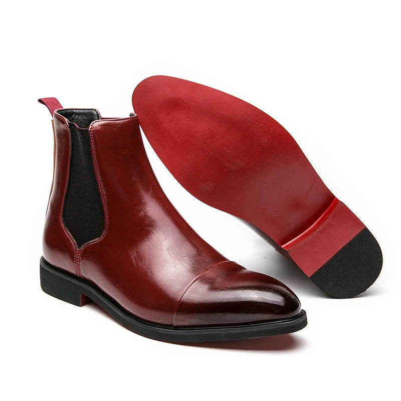 Ankle Boots for Men | Elastic-Side Pull-On Design with Toe Cap | Dress Casual Footwear for Work Office & Evening | Leather-Look Finish