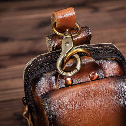 Men's Waist Belt Pouch – Genuine Cowhide Hip Pack with RF Shielding Lining for Phone & Essentials