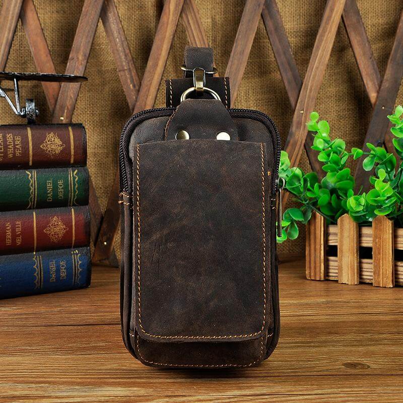 Men's Waist Belt Pouch – Genuine Cowhide Hip Pack with RF Shielding Lining for Phone & Essentials