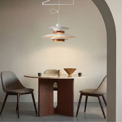 Adjustable Swing Arm Pendant Light with Wood Accents for Dining Room & Kitchen Island