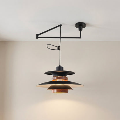 Adjustable Swing Arm Pendant Light with Wood Accents for Dining Room & Kitchen Island